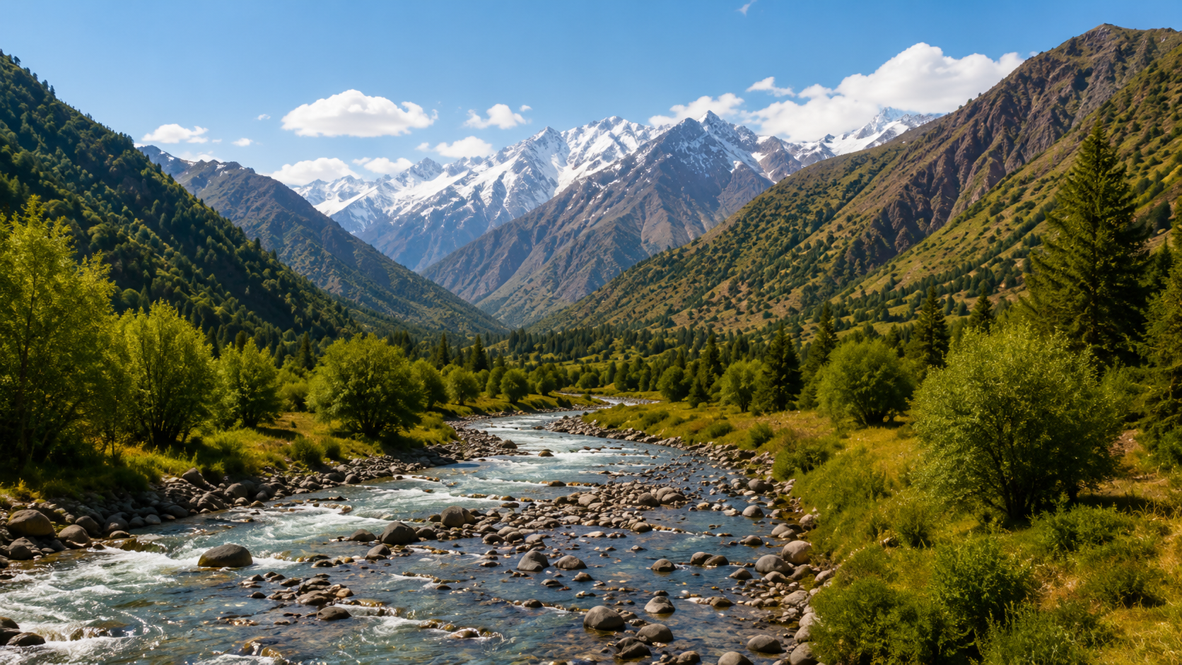 Valle de San José de Maipo con río y montañas